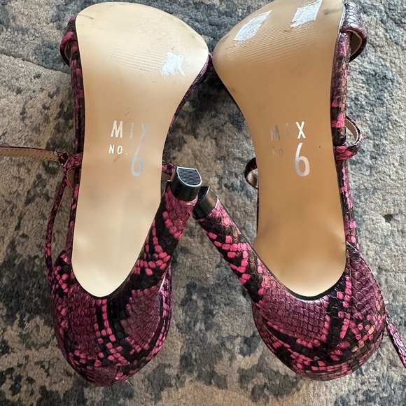 Mix No. 6 Pink Snakeskin Strappy Open Toe Zaydia Heels Sandals - Picture 4 of 6